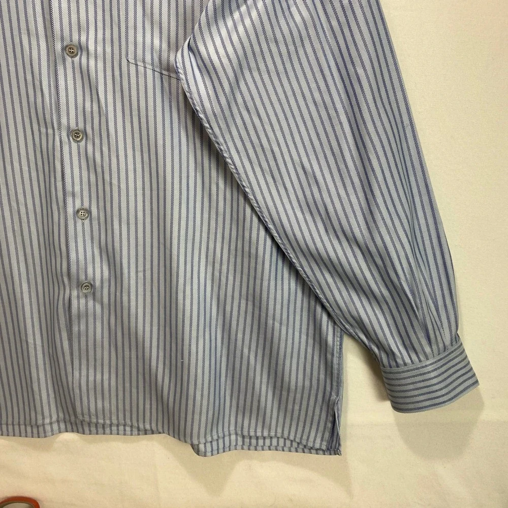 Ermenegildo Zegna Mens 3XL Blue White Striped Cotton Long Sleeve  Shirt - Picture 6 of 11